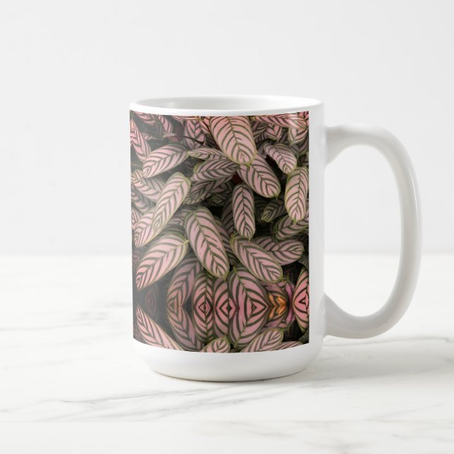 Svart & Vit Bladmönster  Kaffemugg (Höger)