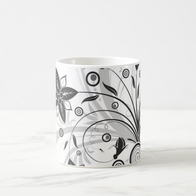 Svart-vit blomkruka kaffemugg (Center)