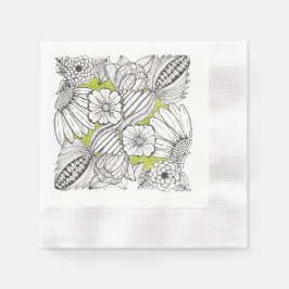 Svart-vit blomma Doodle Pappersservett