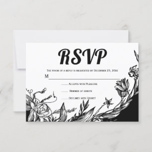 Svart, vit blomma, typografi, blommigt OSA kort