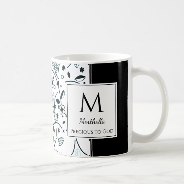 Svart Vit Blommig Anpassad KÄR VÄRD ÅT GUD Kaffemugg (Höger)