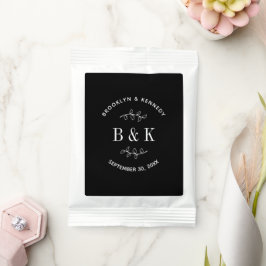 Svart Vit Blommig Botanisk Monogram Par Namn