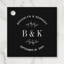 Svart Vit Blommig Botanisk Monogram Par Namn