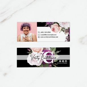 Svart & Vit Blommig Butik Personlig Foto Mini Visitkort