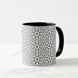 Svart & Vit Blommig Geometrisk Monokrom Design Mugg