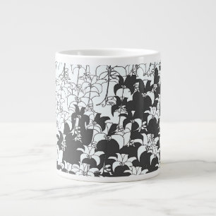 Svart Vit Blommig Jumbo Mugg