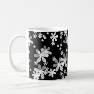 svart vit blommig kaffemugg
