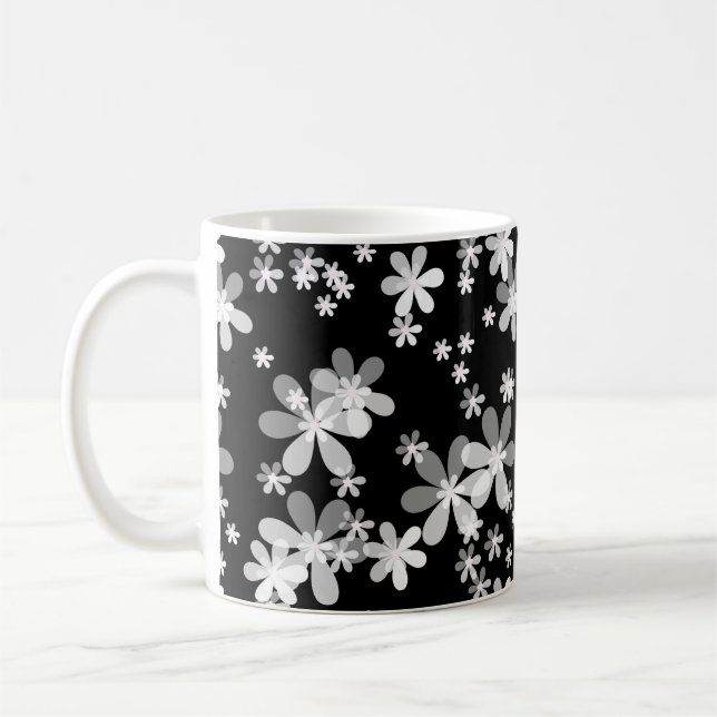 svart vit blommig kaffemugg (Vänster)