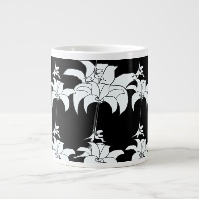 Svart Vit Blommig Present Jumbo Mugg (Framsidan)