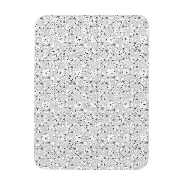 Svart Vit Blommig Punktdesign | Sömlös Botanik Magnet (Vertikal)