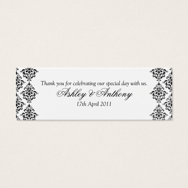 Svart vit-Blommigt-bröllopsfavoritMärkre Litet Visitkort (Framsidan)