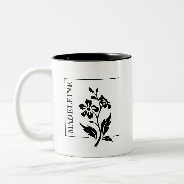Svart-vit blomstermugge med anpassningsbar siluett Två-Tonad mugg (Vänster)