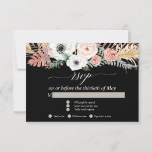 Svart Vit Boho Pampas Gräs Tropisk Blommig RSVP OSA Kort