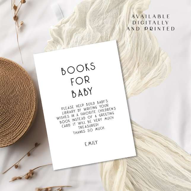 Svart vit Bokar med enkel text för babyskor Inbjudningar (Available digitally and printed)
