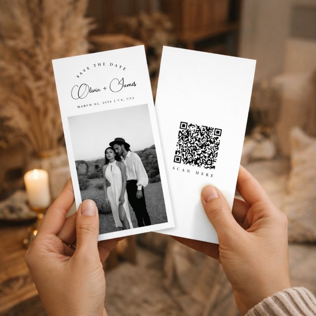 Svart & Vit Bokmärke Modern QR-kod Foto Spara Datumet (Skapare uppladdad)