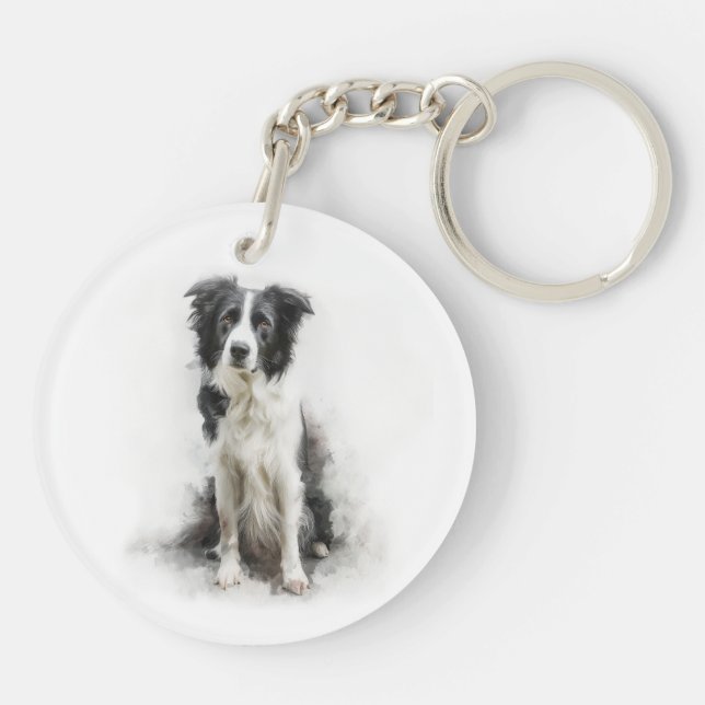 Svart-vit Border Collie i akvarellkonst (Baksidan)