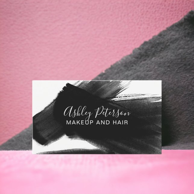 Svart, vit borshstroke hårmakup typografi visitkort (Black white brushstroke hair makeup typography business card)