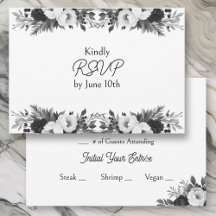 Svart & Vit Botanisk Bröllops-RSVP och Måltider