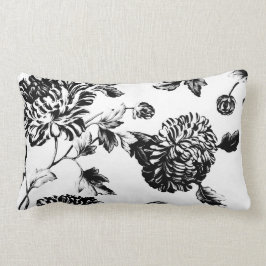 Svart & vit botaniska blom- Toile Lumbarkudde