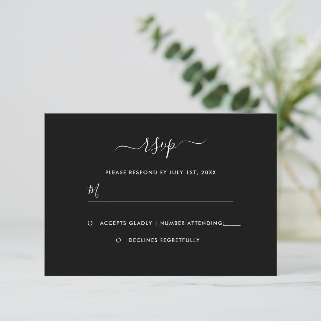 Svart Vit Bröllops RSVP-kort OSA Kort (Stående Fram)
