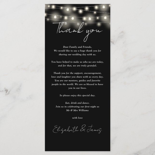 Svart Vit Bröllops Tacksamhets Kort (Framsida)