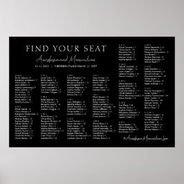 Svart-vit bröllopsalfabetisk sittplatskarta poster