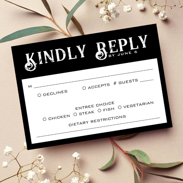 Svart & vit bröllopsanmälan OSA kort (Black & White Wedding RSVP)