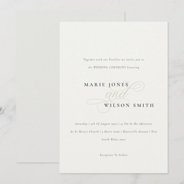 Svart vit bröllopsinbjudning med enkel Elegant Tack Kort (Fram/baksida)