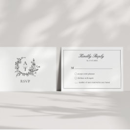 Svart & Vit Bröllopsmonogram RSVP-kort Inbjudningar