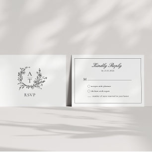 Svart & Vit Bröllopsmonogram RSVP-kort Inbjudningar