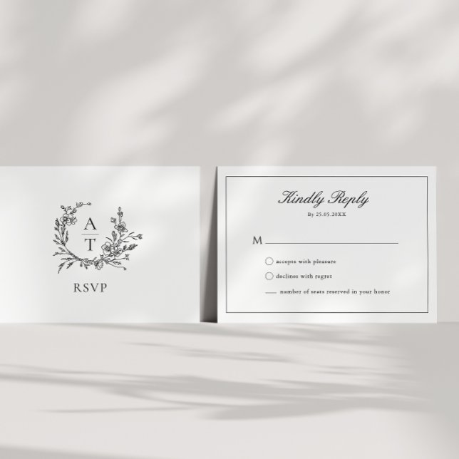Svart & Vit Bröllopsmonogram RSVP-kort Inbjudningar (Skapare uppladdad)