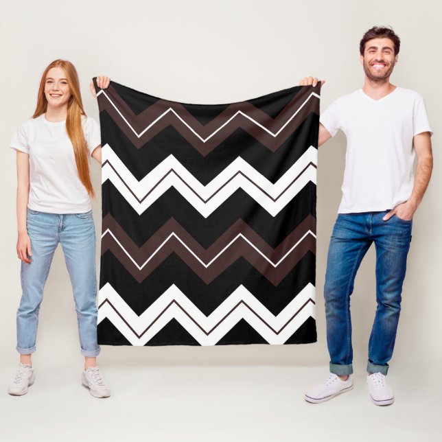 Svart Vit Brun Chevron Randig  Fleecefilt (På plats)