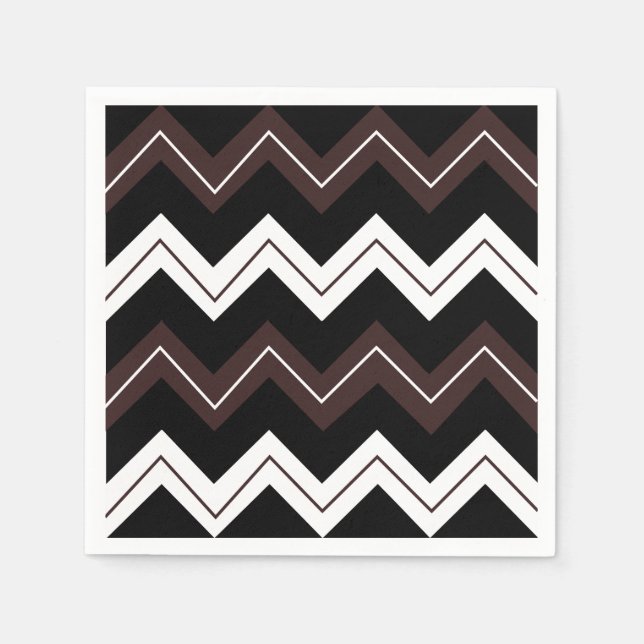 Svart Vit Brun Chevron Randig  Pappersservett (Framsidan)
