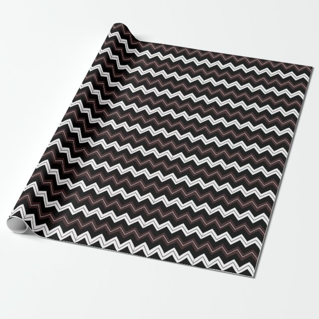 Svart Vit Brun Chevron Randig  Presentpapper (Utrullad)