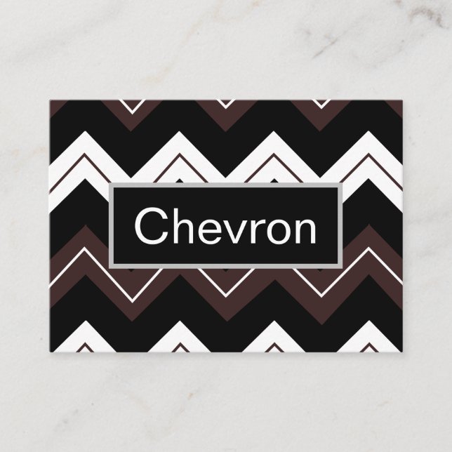 Svart Vit Brun Chevron Randig  Visitkort (Framsida)
