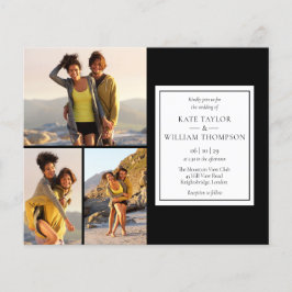 Svart-vit budgetbröllopsinbjudan med 4 bilder