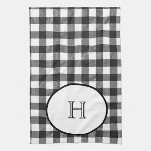 Svart vit bufaloekad monogram kökshandduk