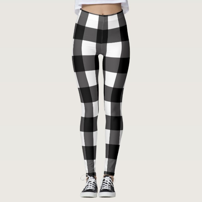 Svart & Vit Buffalo1 Gingham Rutig Plaid Leggings (Framsida)