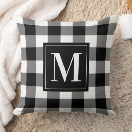 Svart Vit Buffalo Plaid Jul Monogram Kudde