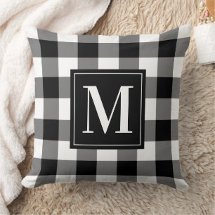 Svart Vit Buffalo Plaid Jul Monogram Kudde