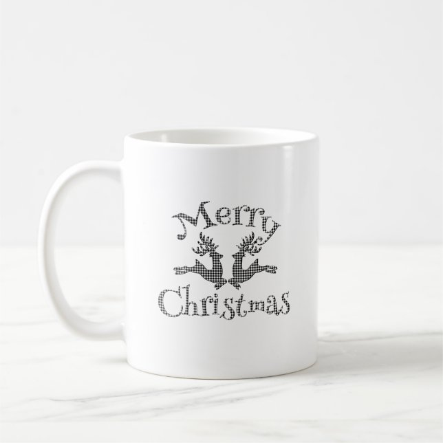 Svart Vit Buffalo Rutig God Jul Ren Kaffemugg (Vänster)