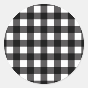 Svart & Vit Buffel Gingham Rutig Randig Runt Klistermärke