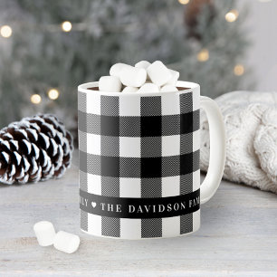 Svart Vit Buffel Kolla Familj Monogram Kaffemugg