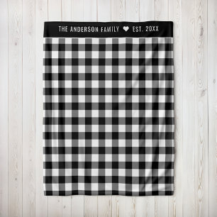 Svart Vit Buffel Plaid Familjenamn Fleecefilt