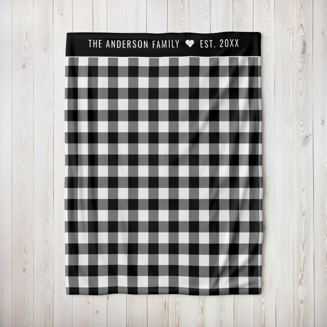 Svart Vit Buffel Plaid Familjenamn Fleecefilt (Skapare uppladdad)