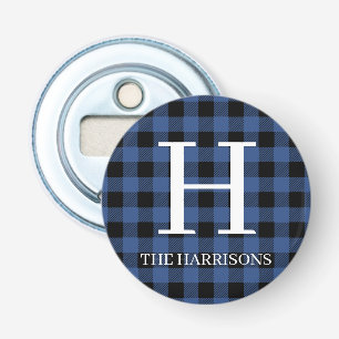 Svart Vit Buffel Plaid Monogram Högtid Flasköppnare