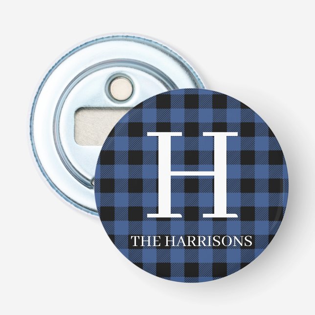 Svart Vit Buffel Plaid Monogram Högtid Flasköppnare (Framsidan)