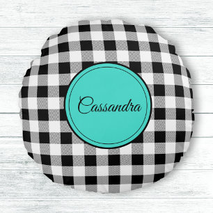 Svart-vit Buffelrutemeditation Rund Kudde