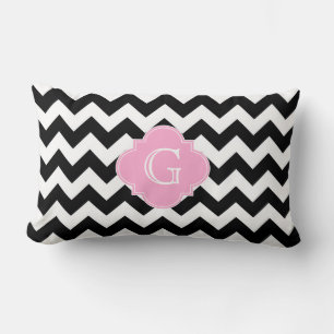 Svart Vit Chevron Rosa Quatrefoil Monogram Lumbarkudde