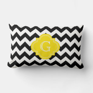 Svart Vit Chevron Sicksack Gul Monogram Lumbarkudde